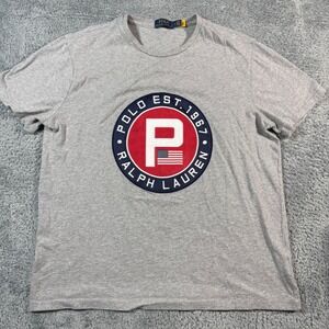 Polo Ralph Lauren Mens Large USA Flag Big "P" Patch 1967 Multicolor T Shirt